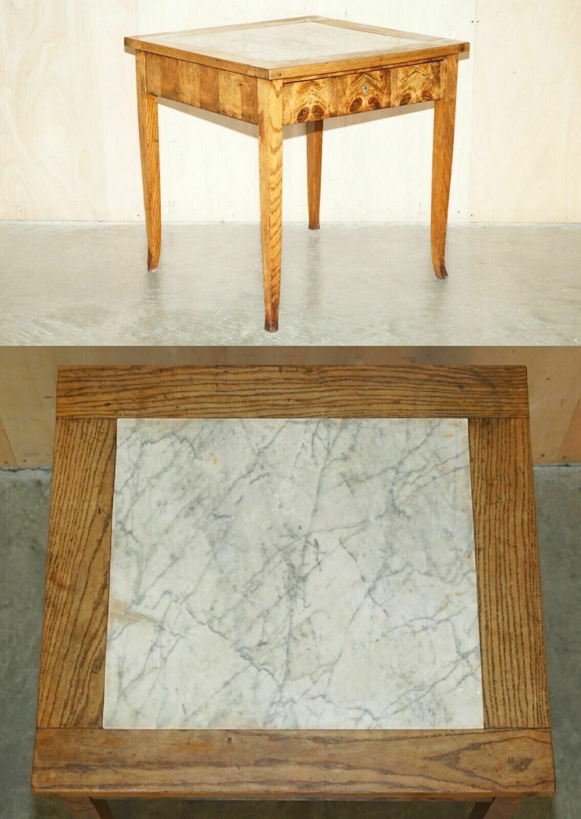 Super Rare Antique Laburnum Oyster Wood Marble Topped Food Preparation Table