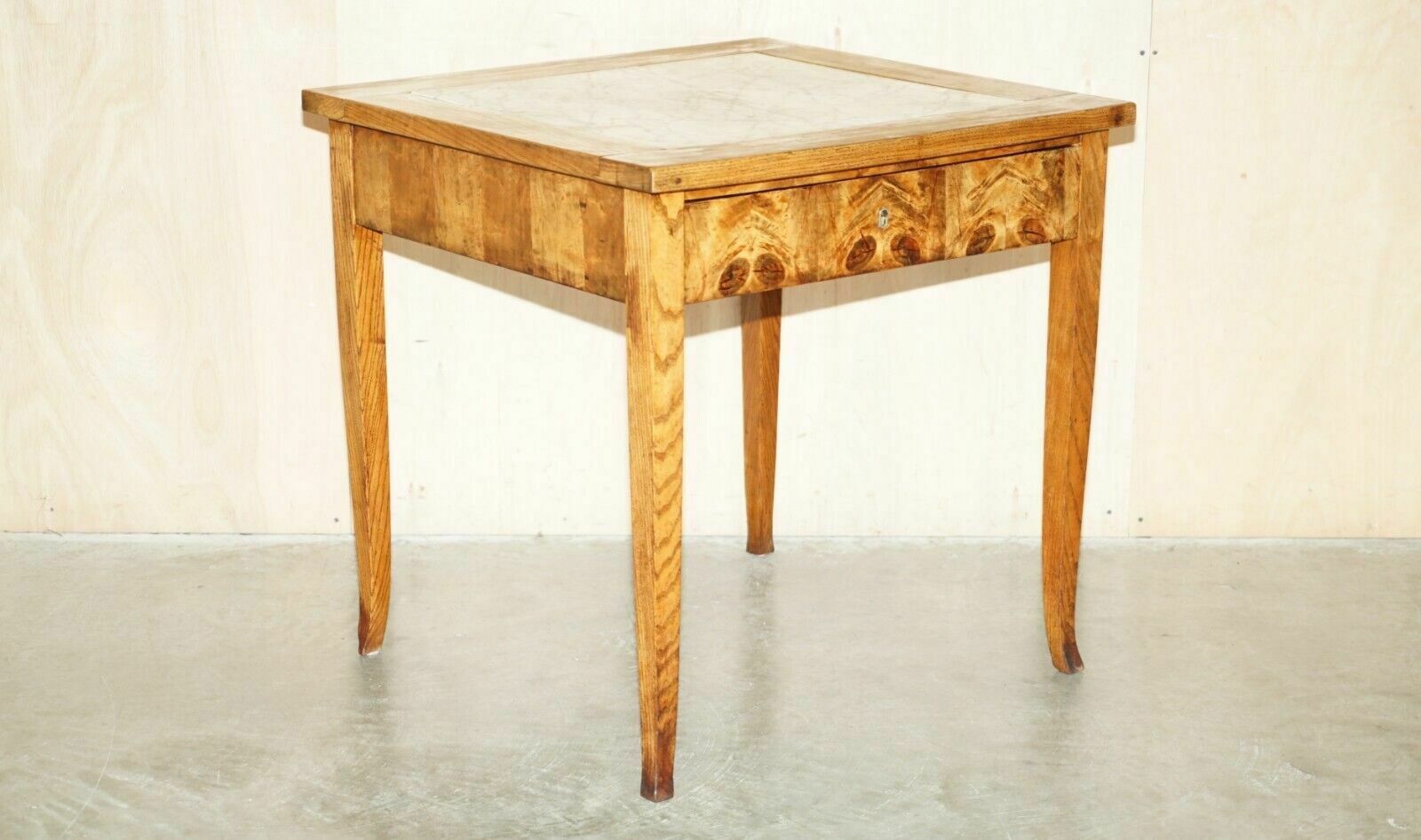 Super Rare Antique Laburnum Oyster Wood Marble Topped Food Preparation Table photo furniture