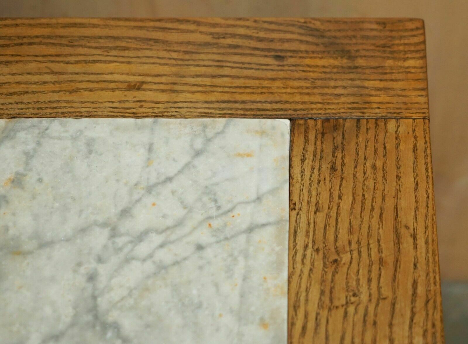 photo vintage Super Rare Antique Laburnum Oyster Wood Marble Topped Food Preparation Table