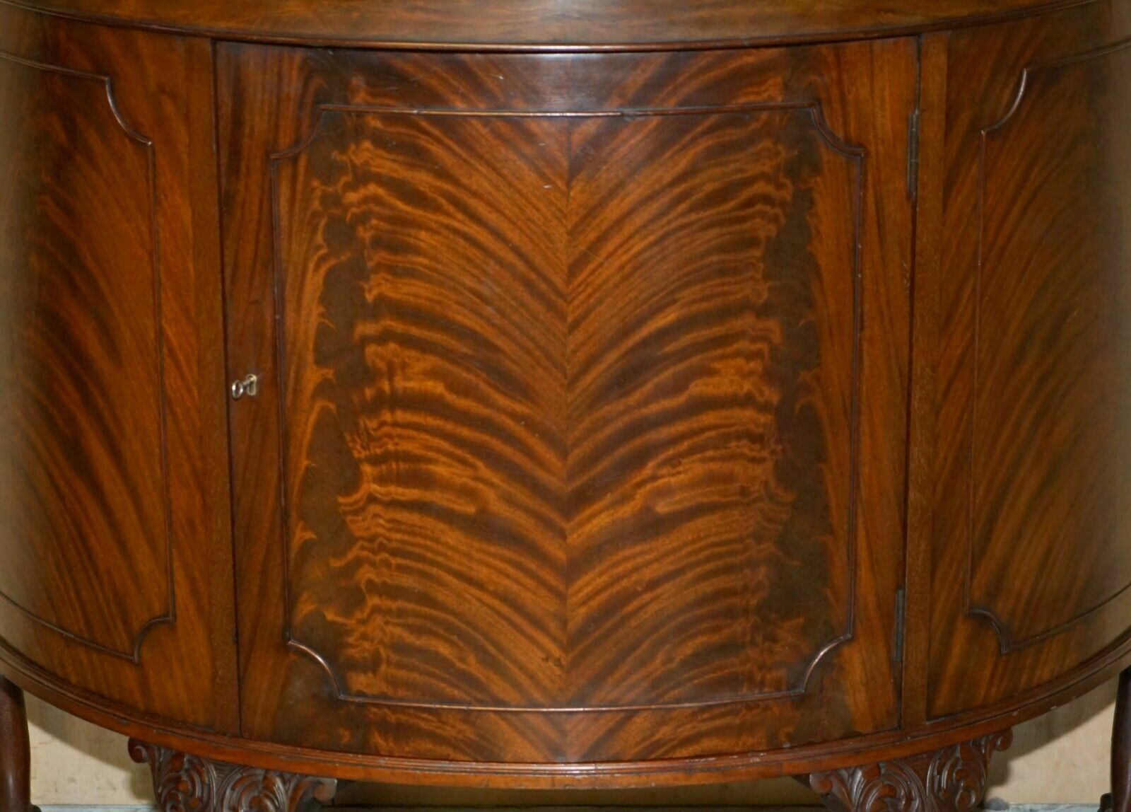 Fully Restored Antique Flamed Mahogany Claw & Ball Foot Demi Lune Sideboard photo buy
