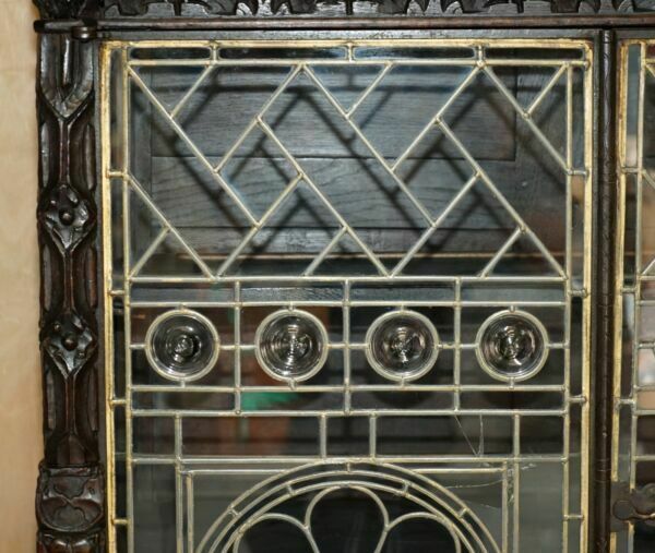Antique Jacobean Linen Fold Carved Zinc Lined Astral Glazed Library Bookcase photo buy