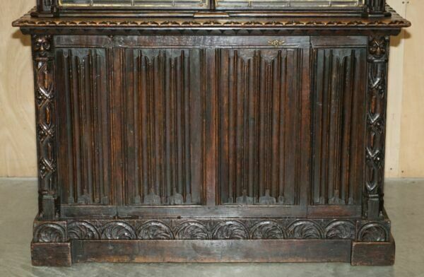 photo for sale Antique Jacobean Linen Fold Carved Zinc Lined Astral Glazed Library Bookcase