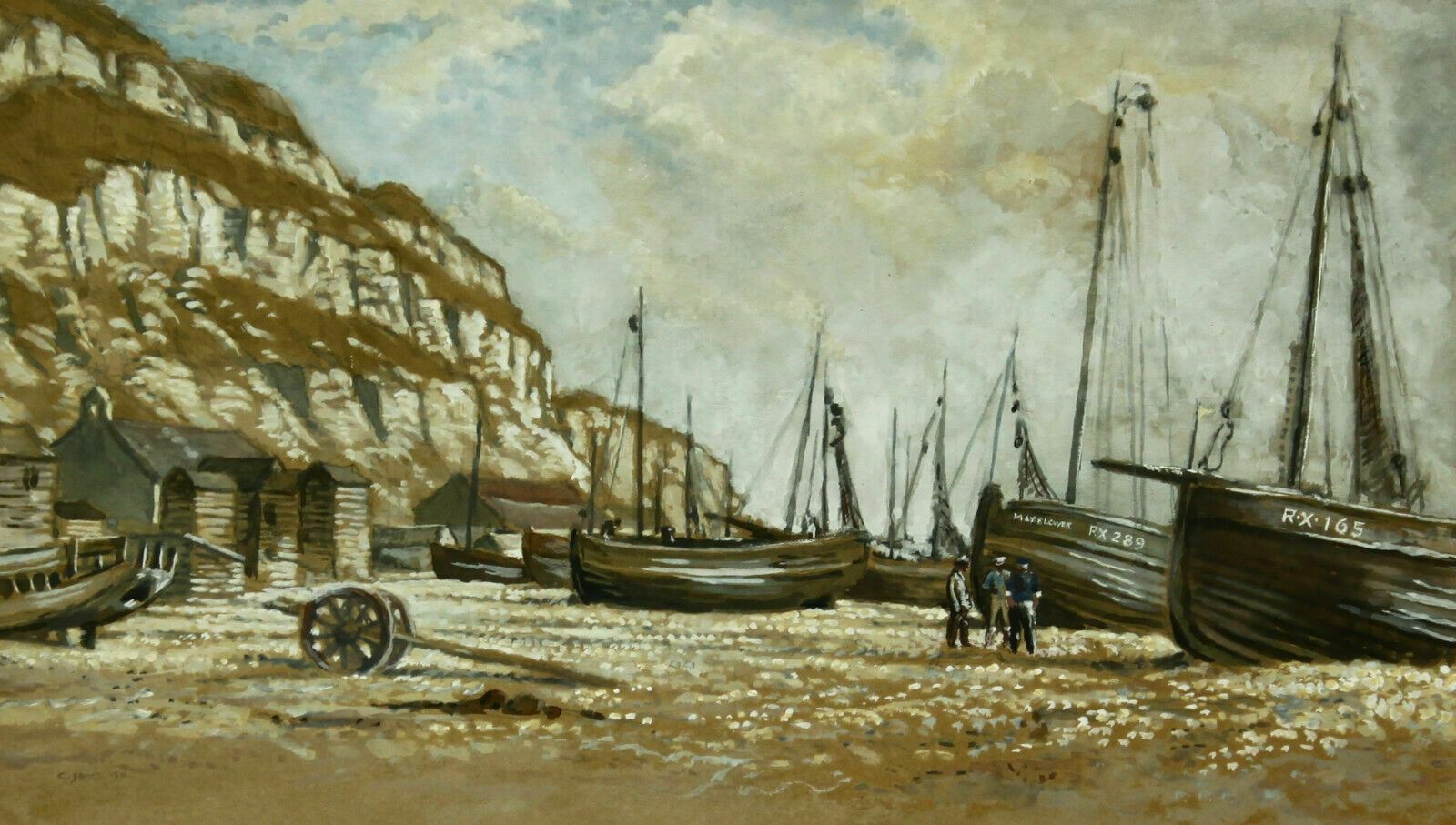 Watercolour By Cecil Charles Ernest Jones. Titled "Hastings Fishing Fleet" photo furniture