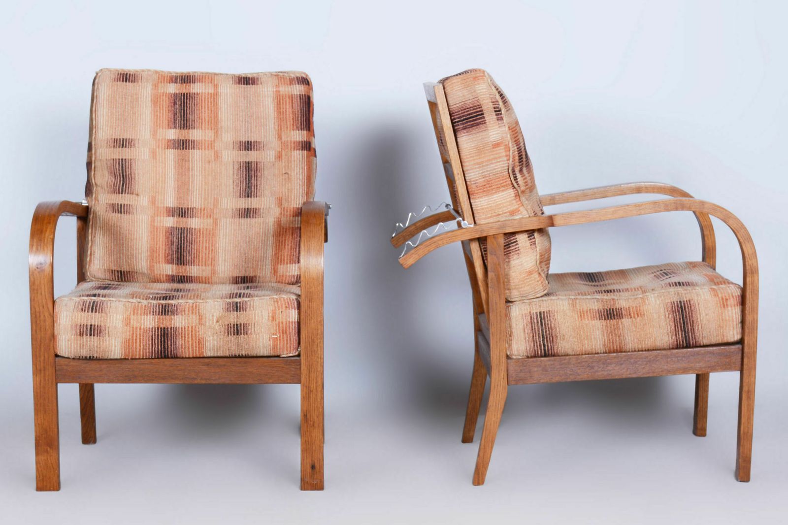 Restored Artdeco Pair Of Reclining Chairs, Jindrich Halabala, Up Zavody, Oak, Czechia, 1930s photo Furniture