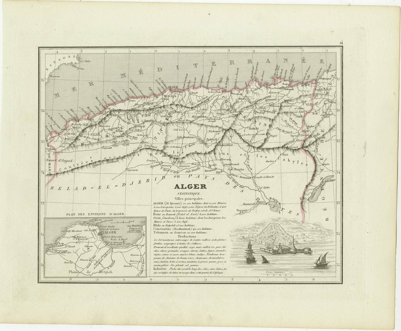 Antique Map Of The Region Of Algiers, Algeria