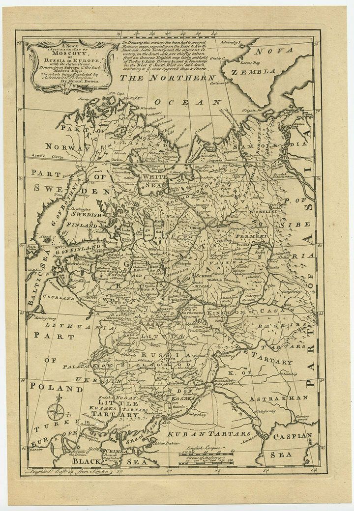 Map Of Moscovy, Russia, 1700s, Antique