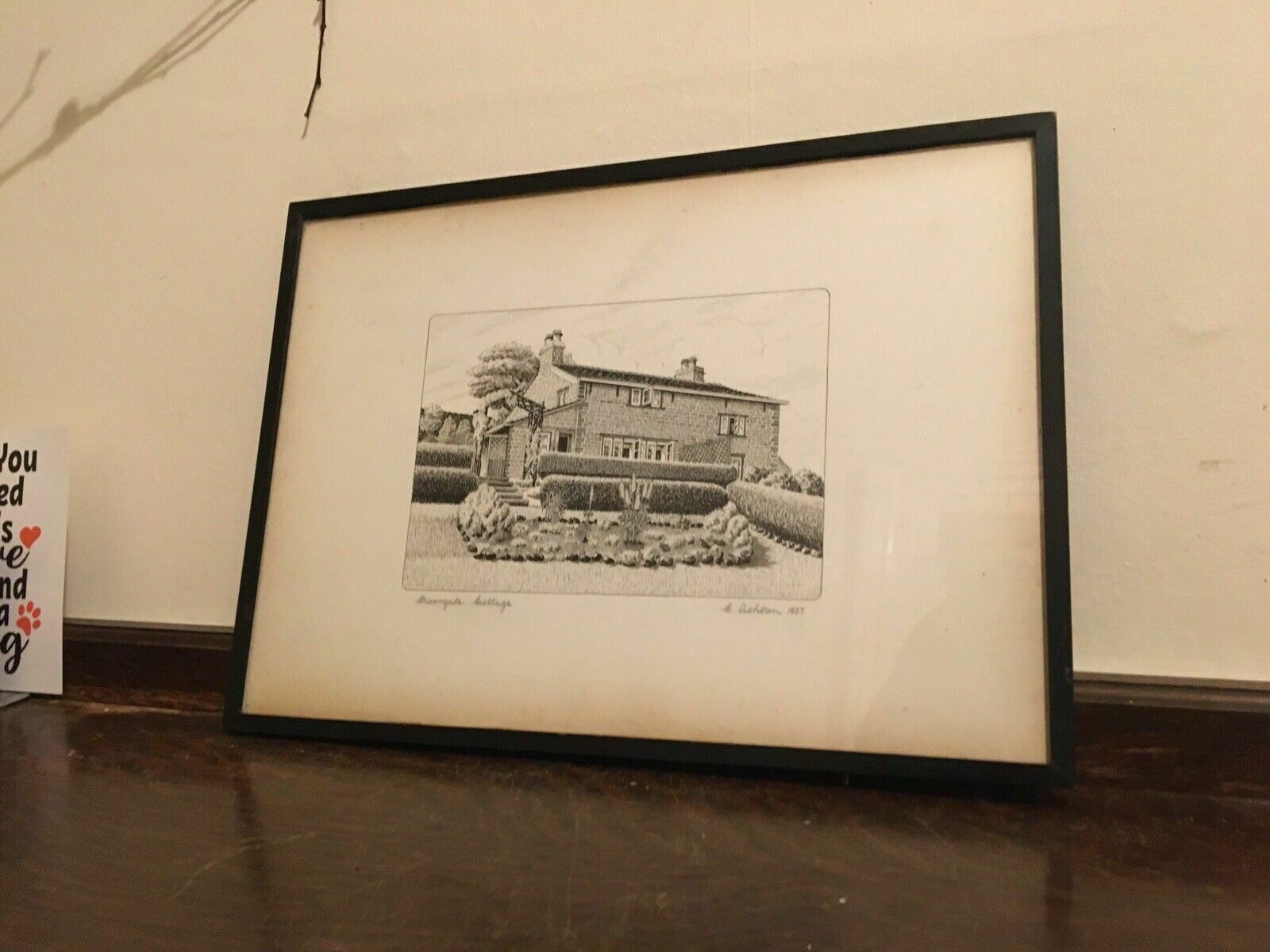 Graphic Ink Drawing 1937 Signed Moorcroft Cottage Framed Antique Drawing