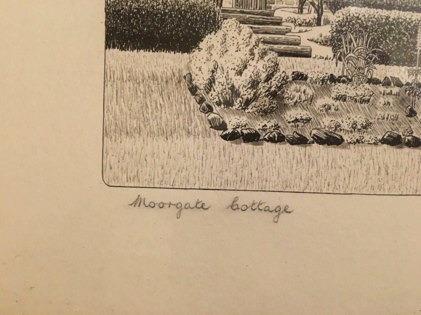 Graphic Ink Drawing 1937 Signed Moorcroft Cottage Framed Antique Drawing photo vinterior