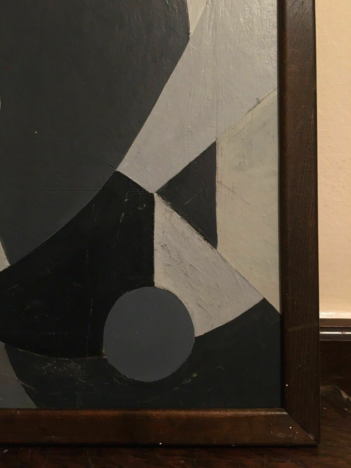 Abstract Mid Century Oil Painting Cubist Geometric Modernist 1970s photo for sale