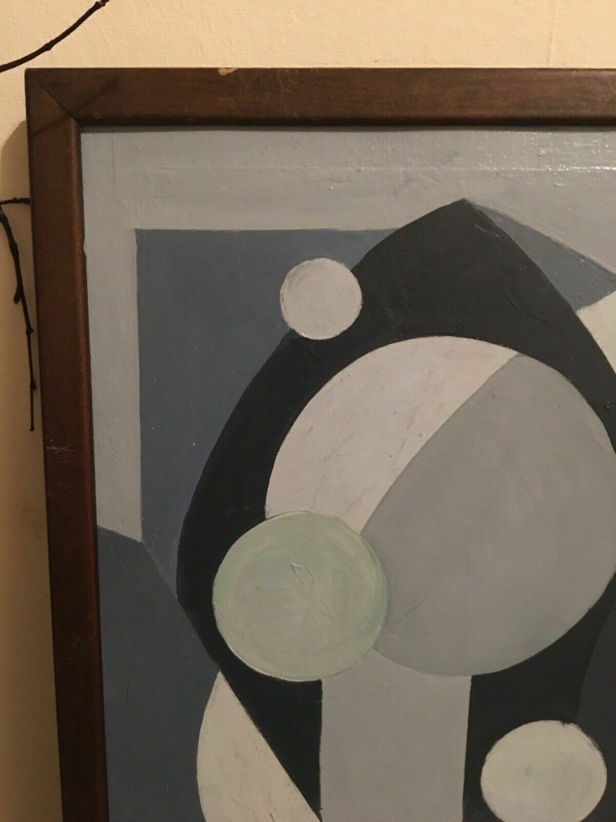 photo for sale Abstract Mid Century Oil Painting Cubist Geometric Modernist 1970s