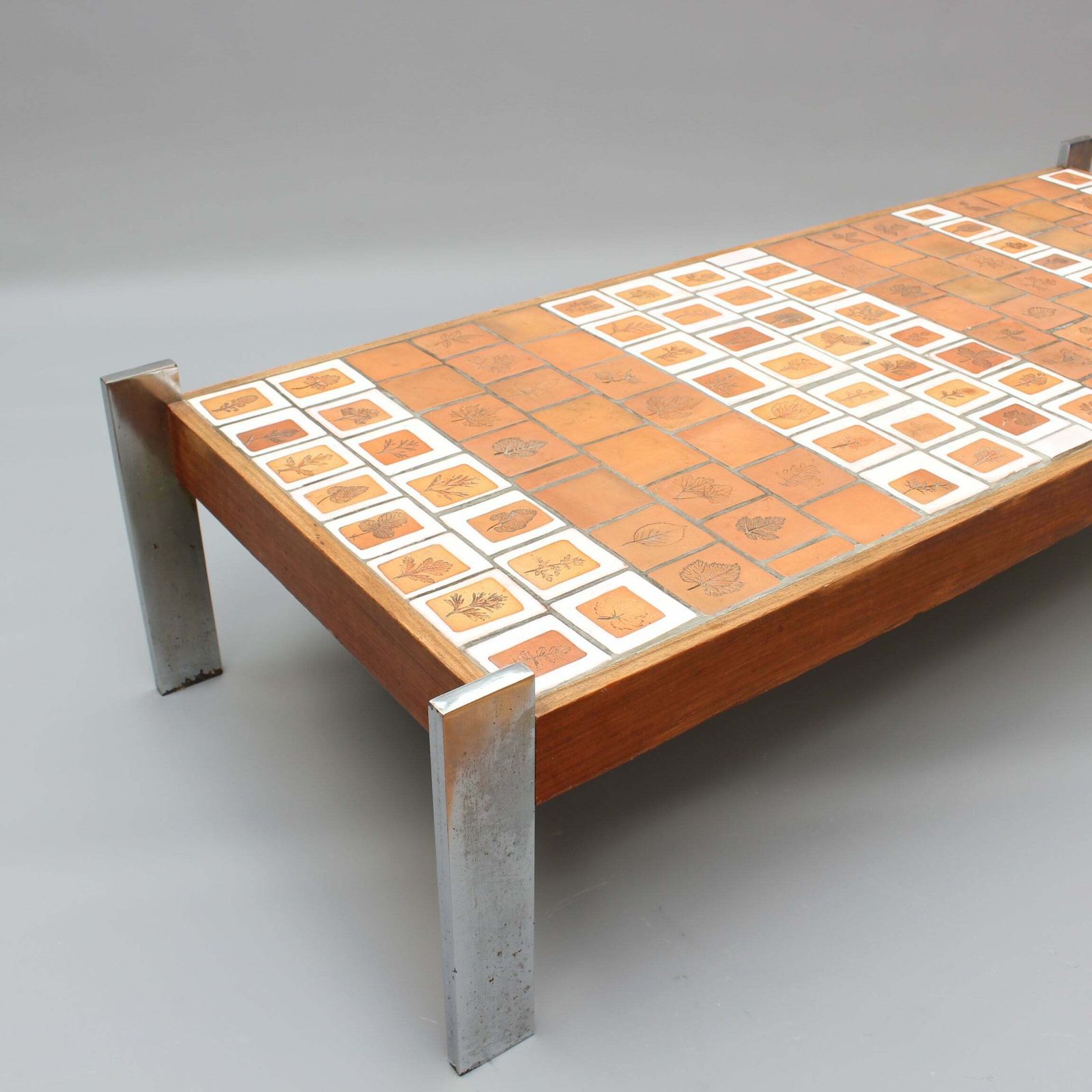 Vintage French Coffee Table With Leaf Motif Tiles By Roger Capron (Circa 1970s) photo 2100.0