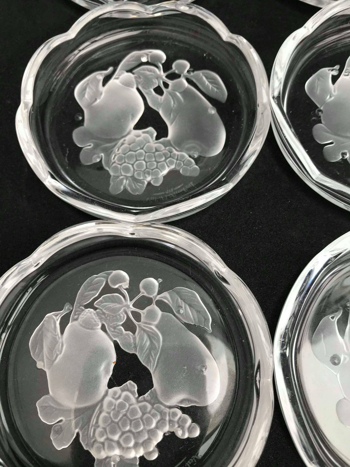 Set Of 6 Crystal Coasters From Val Saint Lambert Made In Belgium, Intaglio Crystal Fruits Crystal Cut, Crystal Relief, Bar Accessories photo 129.0