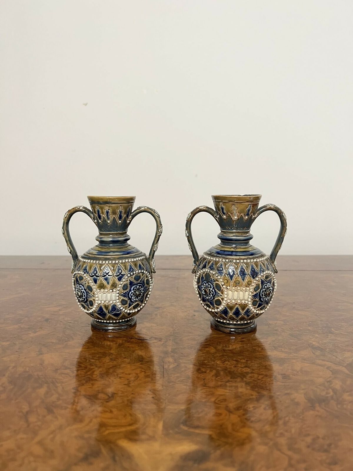Fine Quality Pair Of Antique Doulton Lambeth Small Vases photo for sale