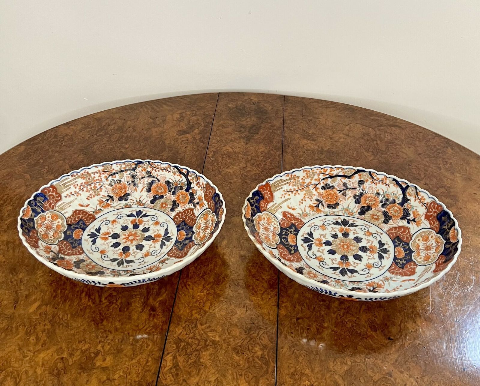Home Decor Outstanding Quality Pair Of Antique Japanese Imari Large Scalloped Edge Bowls photo