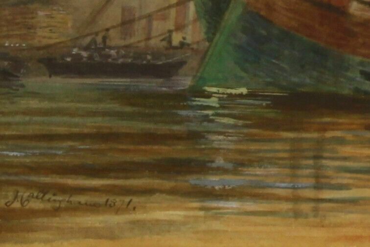 Watercolour By J Callingham. Hms Queen Being Broken Up At Rotherhithe photo for sale