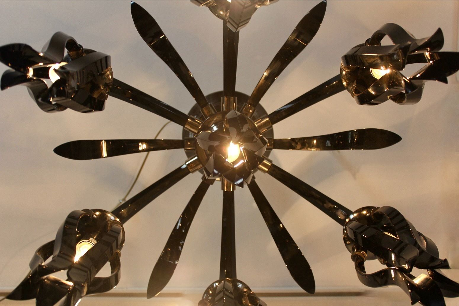 Lighting Italian Black Glass Chandelier By Barovier & Toso photo