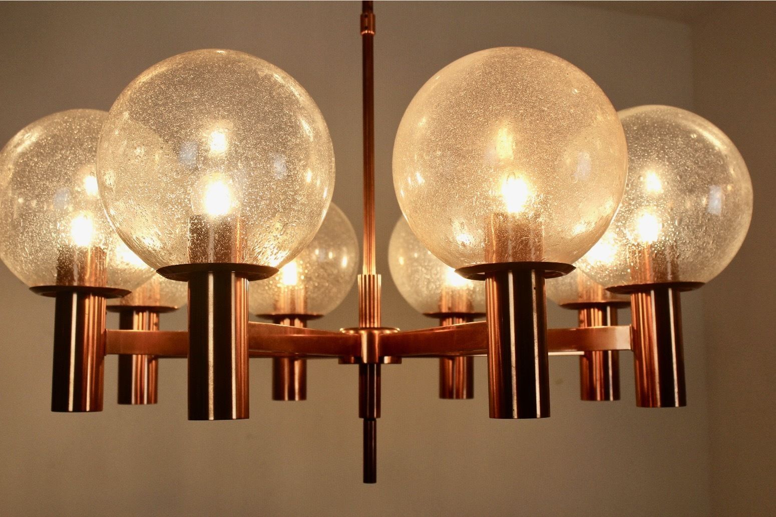 Copper And Handblown Glass Chandelier By Ott International photo vintage