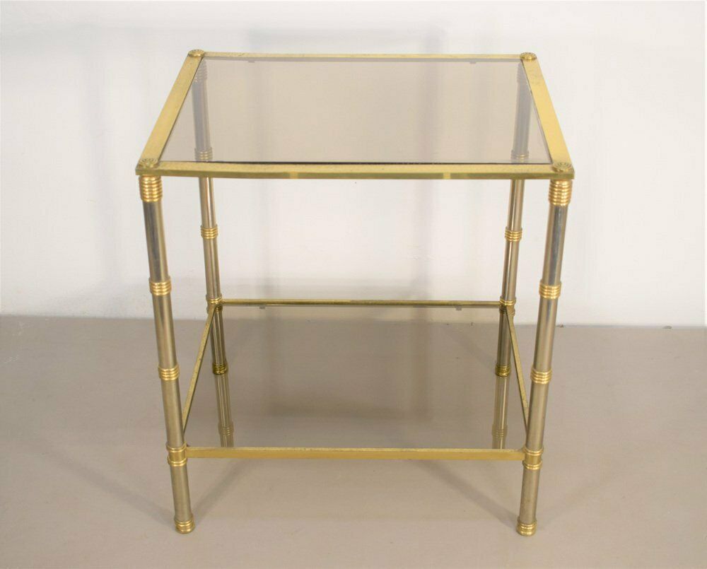 Italian Coffee Table, Brass, Steel And Smoked Glass, 1960s photo furniture