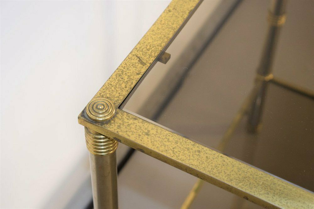 Italian Coffee Table, Brass, Steel And Smoked Glass, 1960s photo for sale