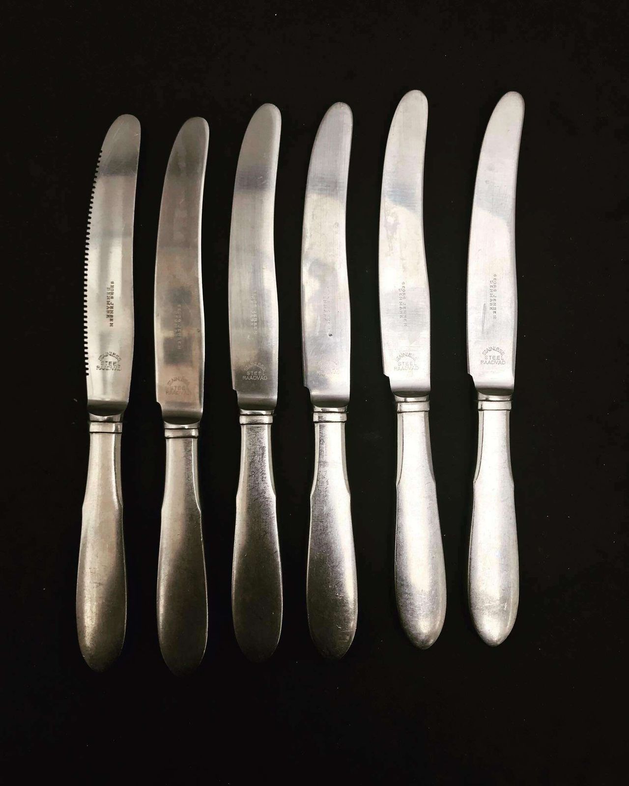 Mitra Georg Jensen Gundorph Albertus Set 6 Fruit Knives In Stainless Steel, 1940s Replacement Danish Cutlery Scandinavian Flatware