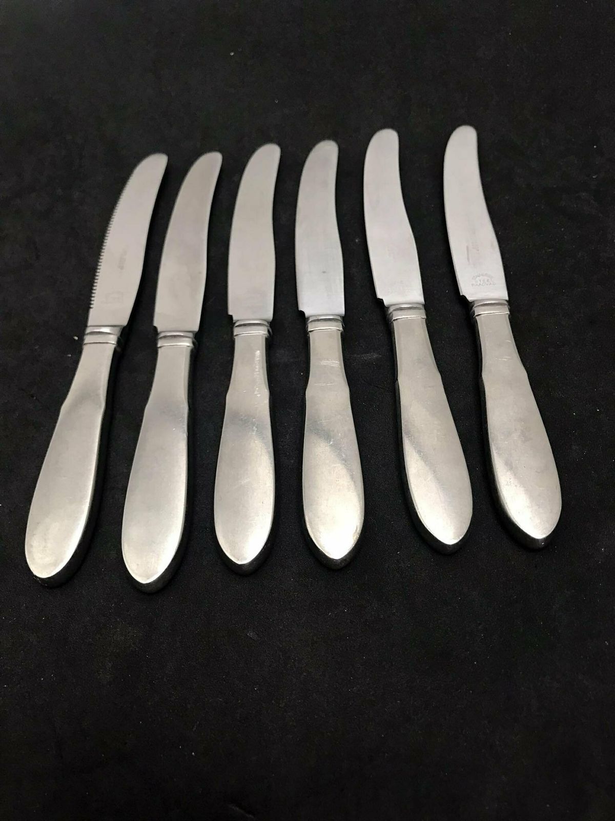 Mitra Georg Jensen Gundorph Albertus Set 6 Fruit Knives In Stainless Steel, 1940s Replacement Danish Cutlery Scandinavian Flatware photo vinterior