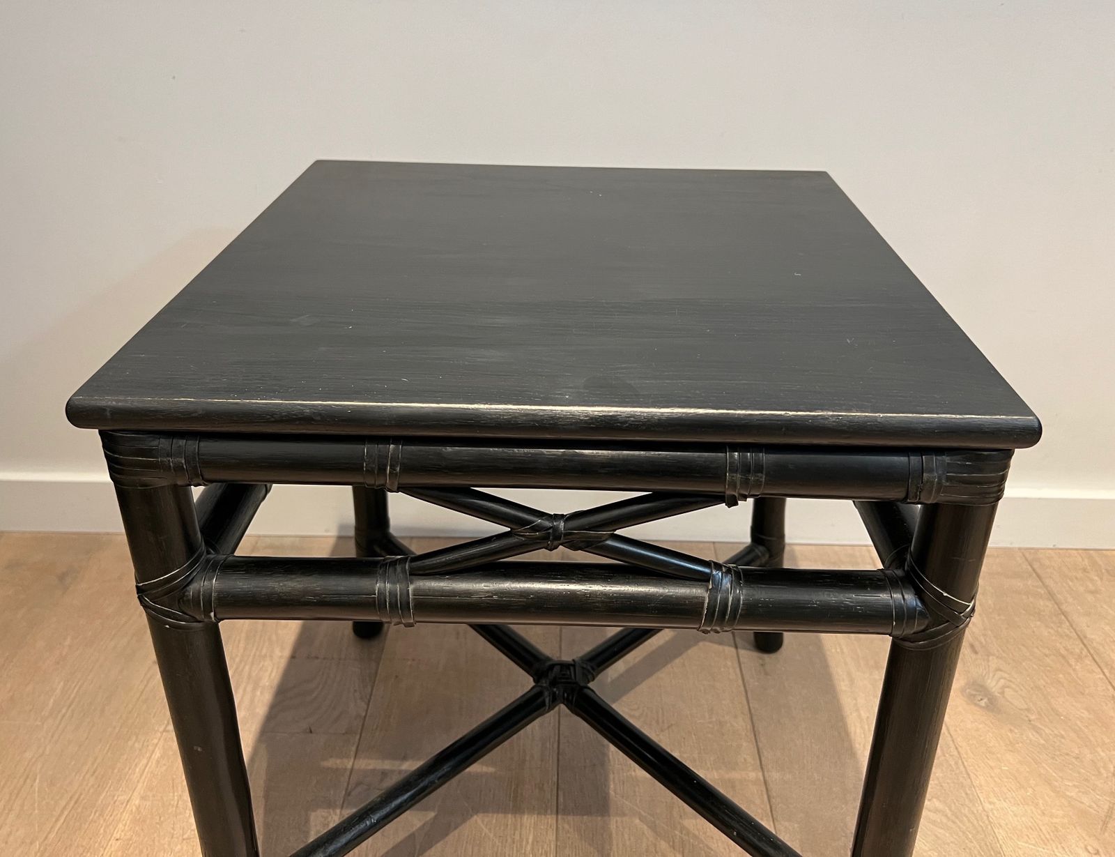 Pair Of Black Lacquered Faux Bamboo Side Tables photo 2250.0