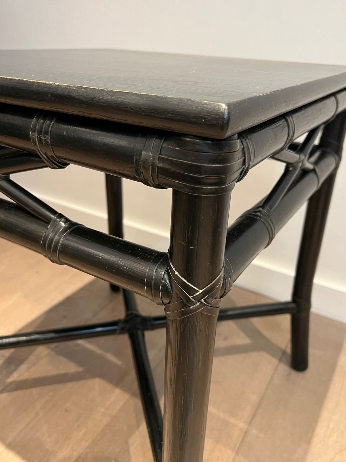 photo furniture Pair Of Black Lacquered Faux Bamboo Side Tables