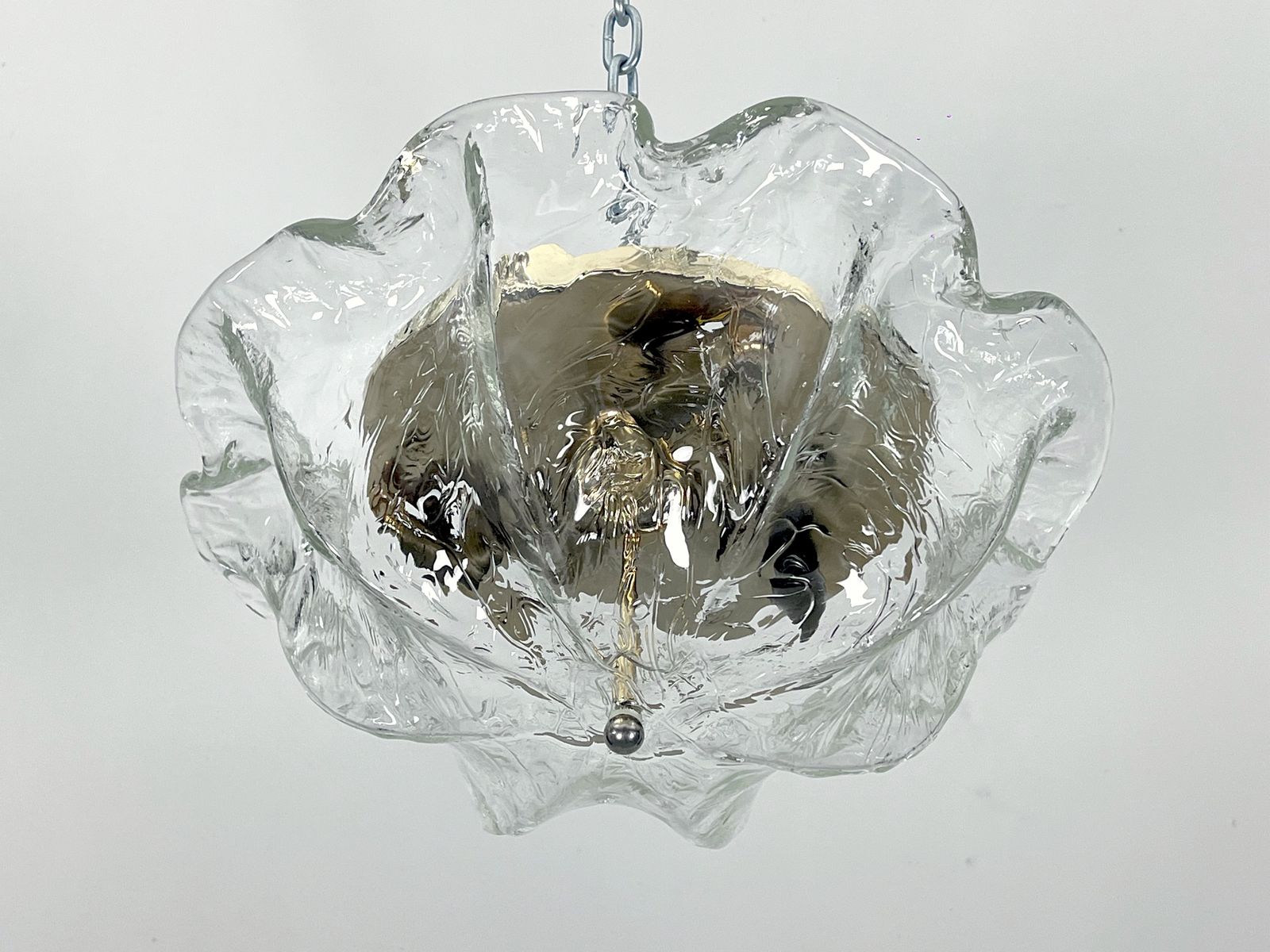 Vintage La Murrina Ceiling Lamp In Clear Murano Glass And Brass. Italy 1980s photo for sale