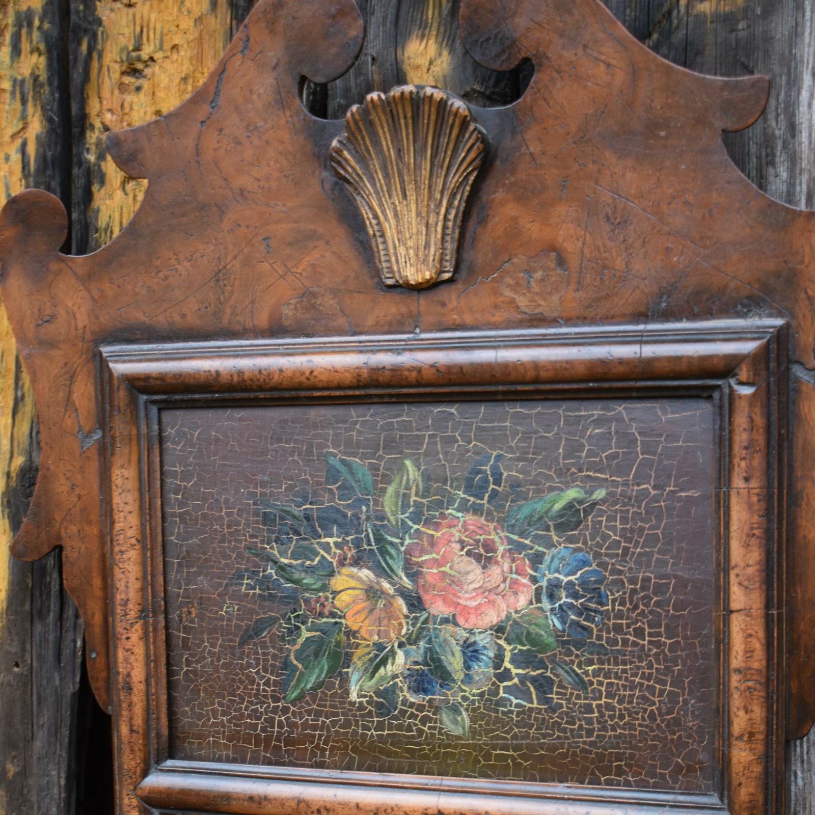 Antique Stunning Regency Hand Painted Flowers Georgian Walnut Fretwork Mirror photo for sale