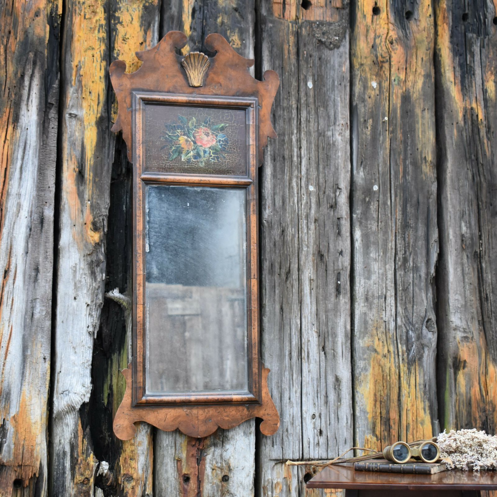 Antique Stunning Regency Hand Painted Flowers Georgian Walnut Fretwork Mirror photo vinterior