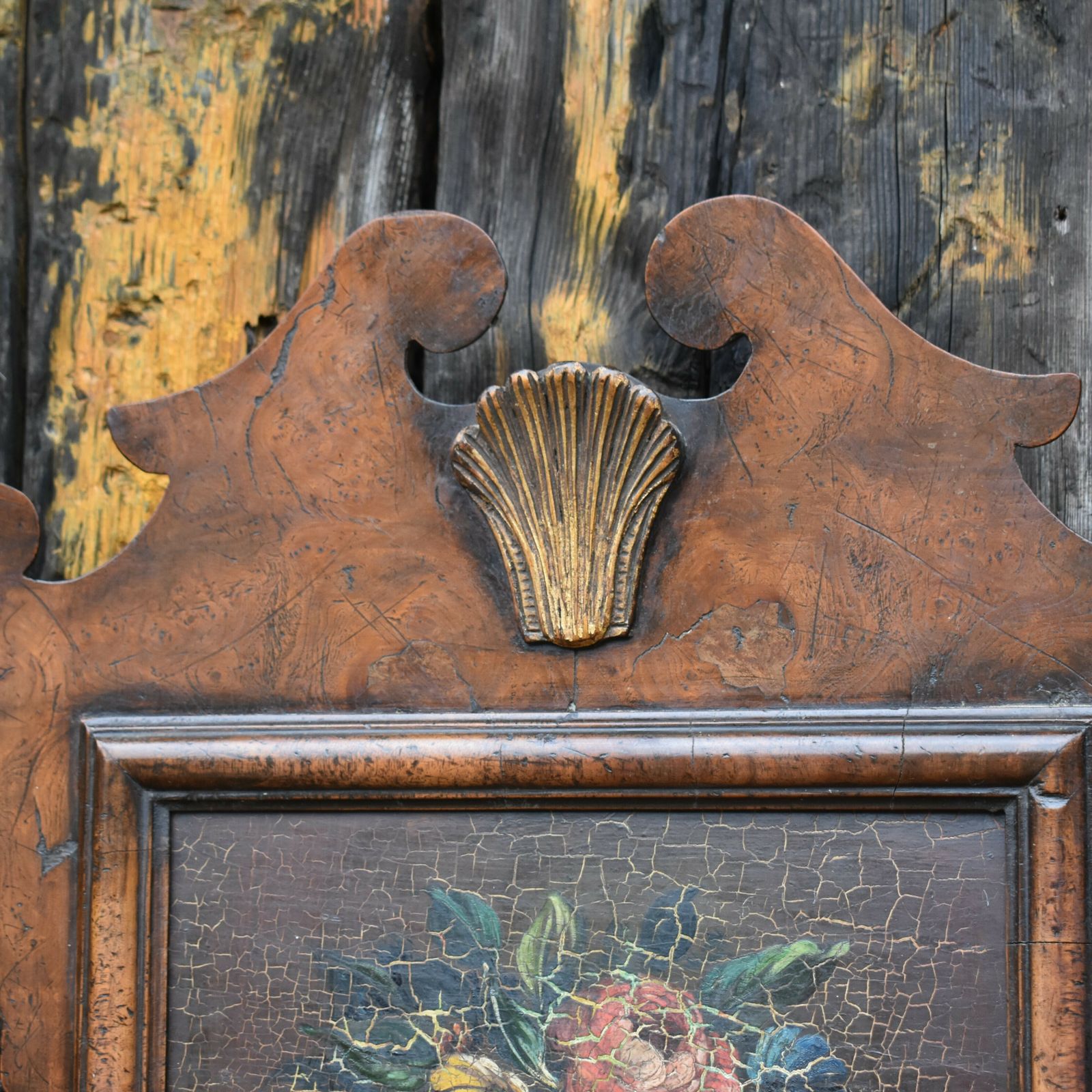 Antique Stunning Regency Hand Painted Flowers Georgian Walnut Fretwork Mirror photo vintage