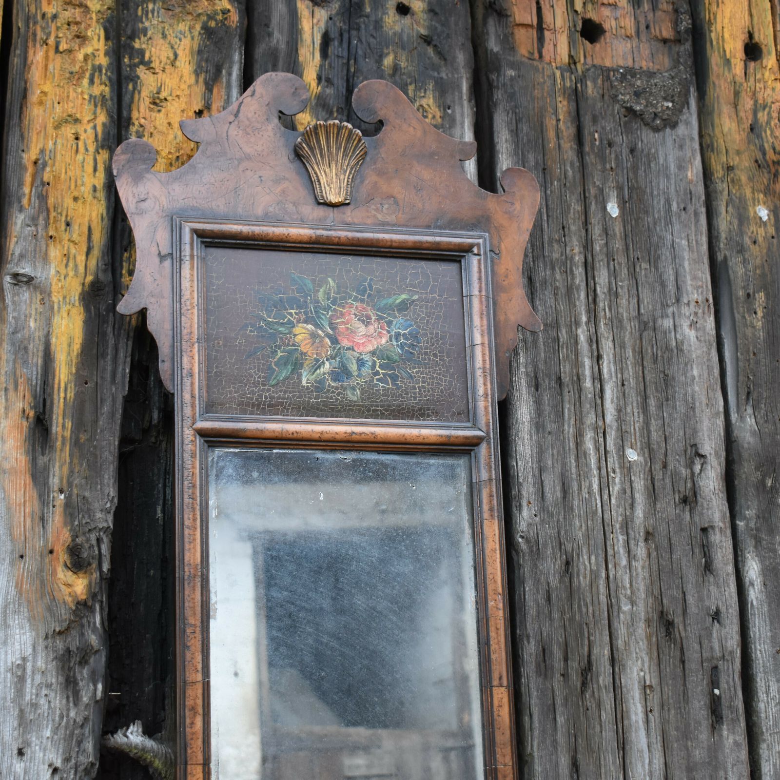 photo furniture Antique Stunning Regency Hand Painted Flowers Georgian Walnut Fretwork Mirror