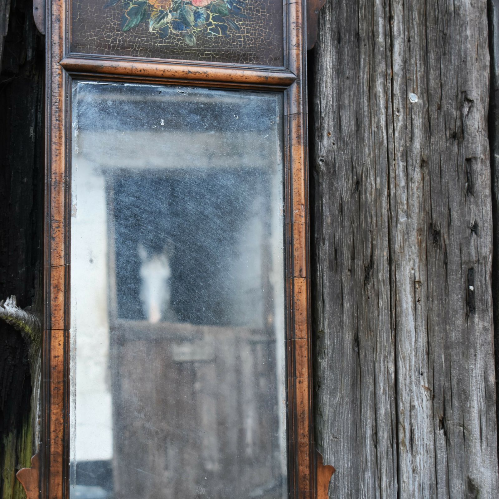 photo for sale Antique Stunning Regency Hand Painted Flowers Georgian Walnut Fretwork Mirror