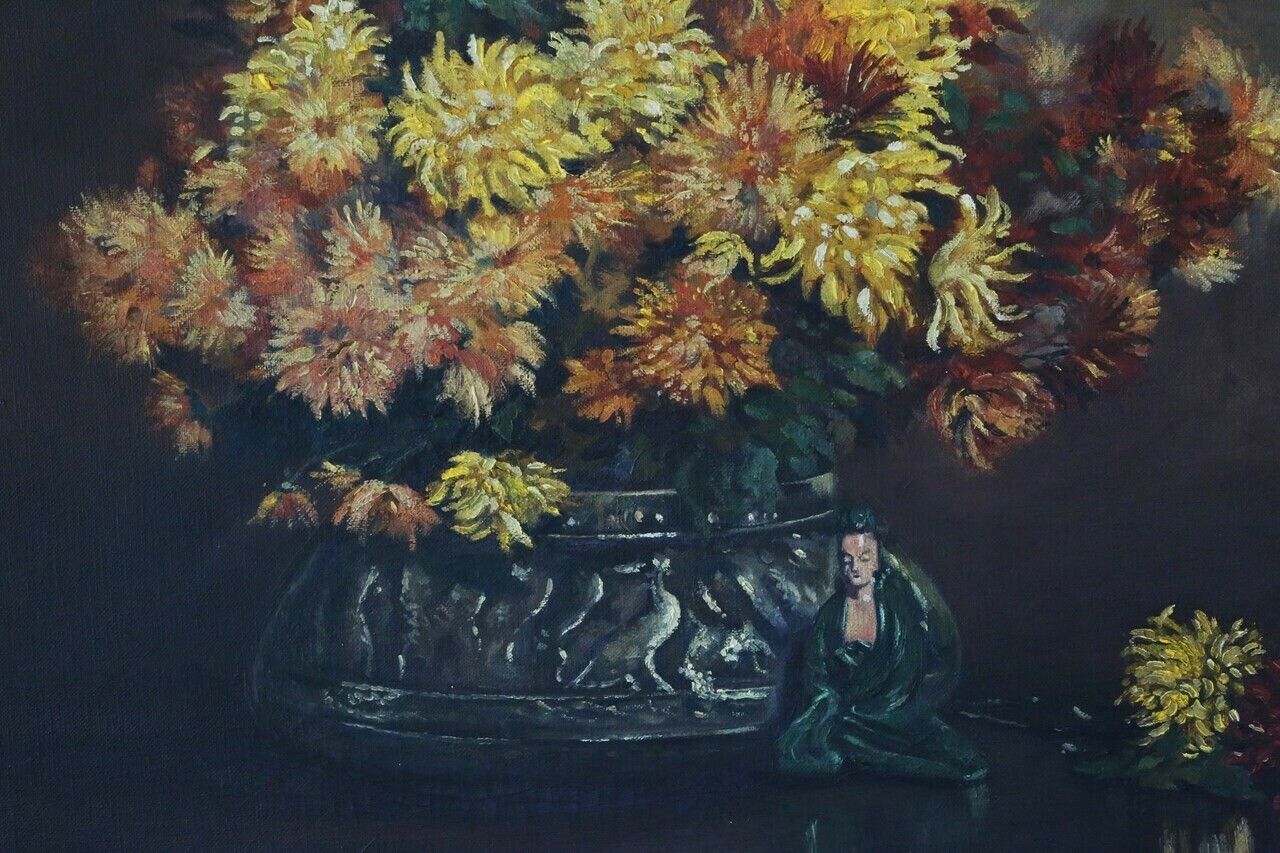 Large Oil On Canvas Painting Artwork By O. Redgrave Still Life With Genie photo furniture