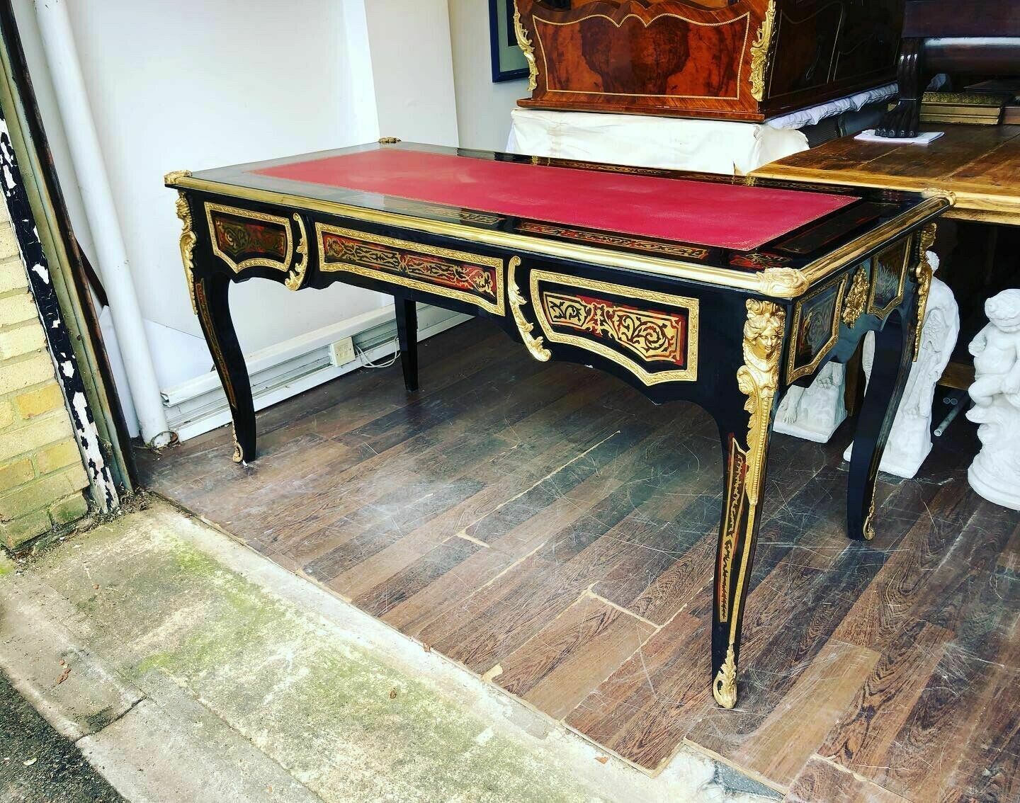 3295.0 French Empire Style Boulle Desk With Brass Decoration. photo