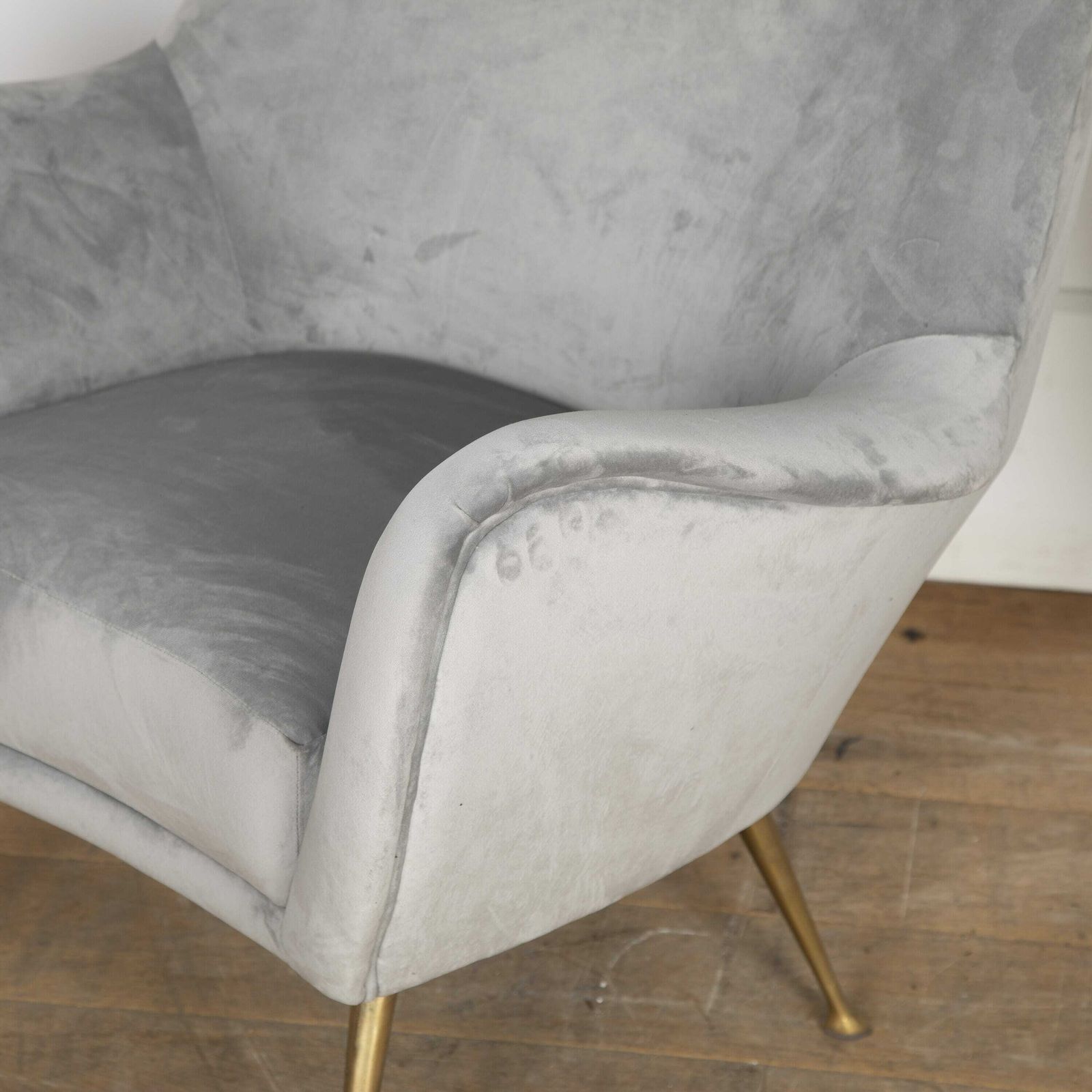 Pair Of Mid Century Modern Grey Velvet Armchairs photo vinterior