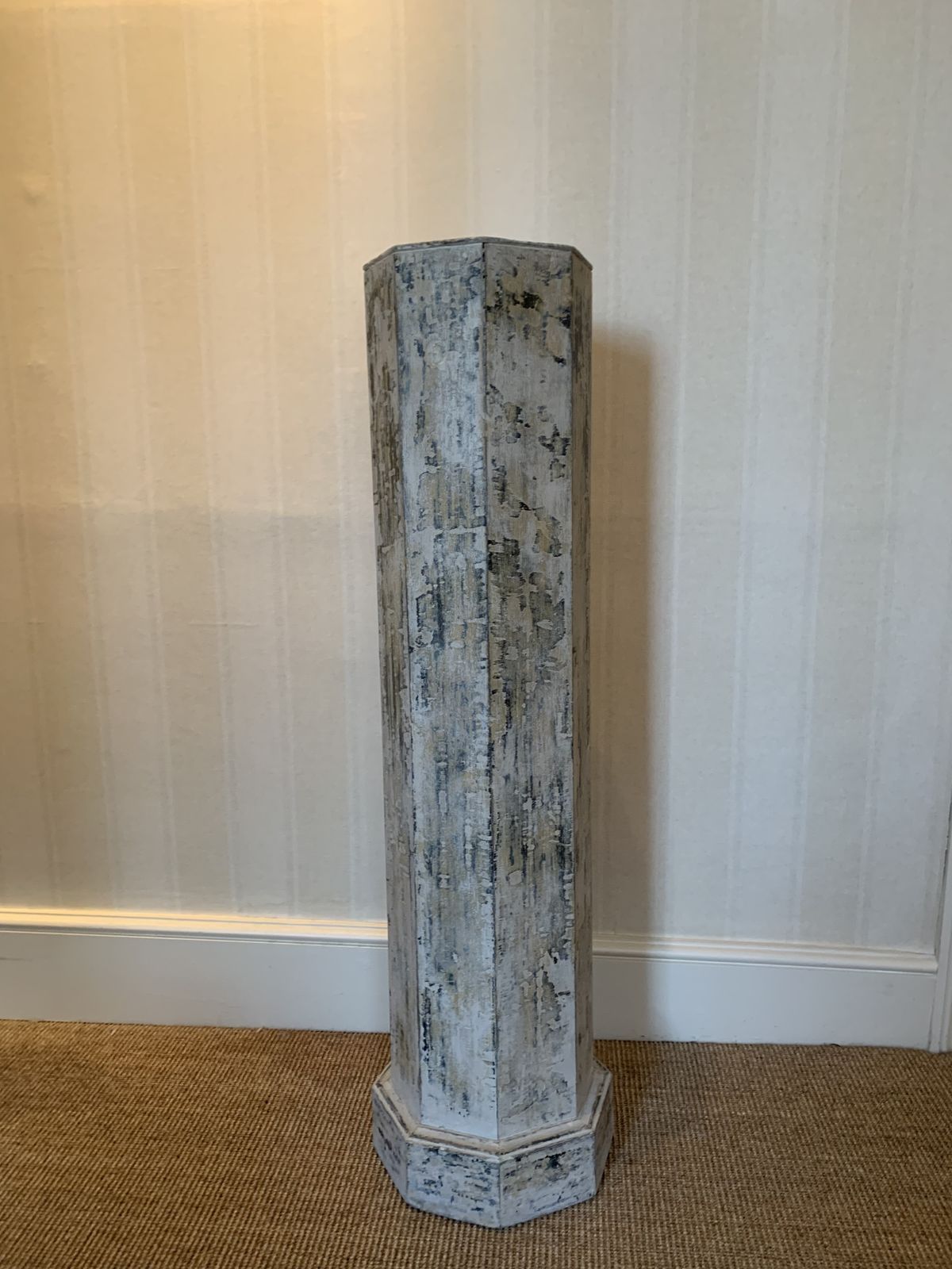 Antique 19th Century English Blue/ White Painted Plinth/ Pedestal photo for sale