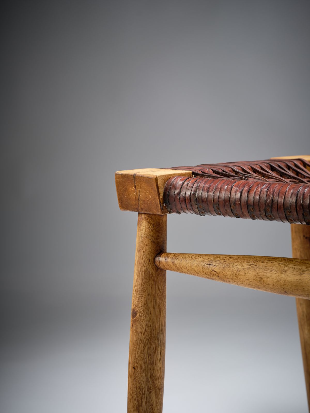 Delightful Danish Mid Century Style Leather Strung African Hardwood Framed Chair, Denmark Circa 1980's photo vintage