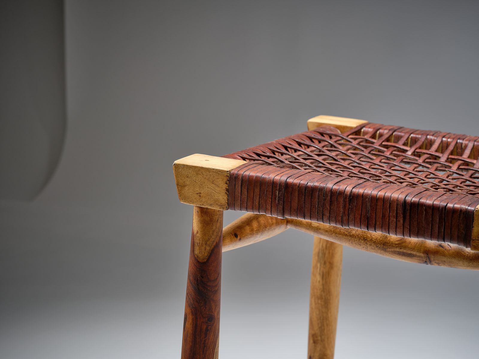 photo vinterior Delightful Danish Mid Century Style Leather Strung African Hardwood Framed Chair, Denmark Circa 1980's