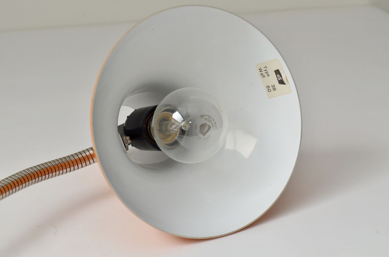 Vintage Metal Orange Desk Lamp By Sis Germany Model 38, 1970s New Old Stock photo Lighting