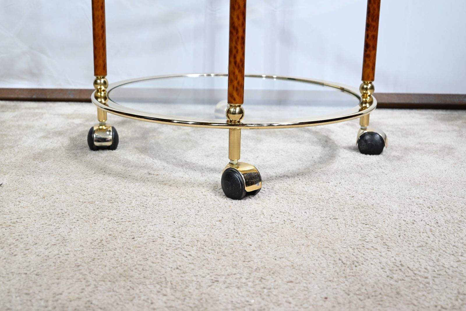 photo for sale Glass And Gold Metal Rolling Table – 1980