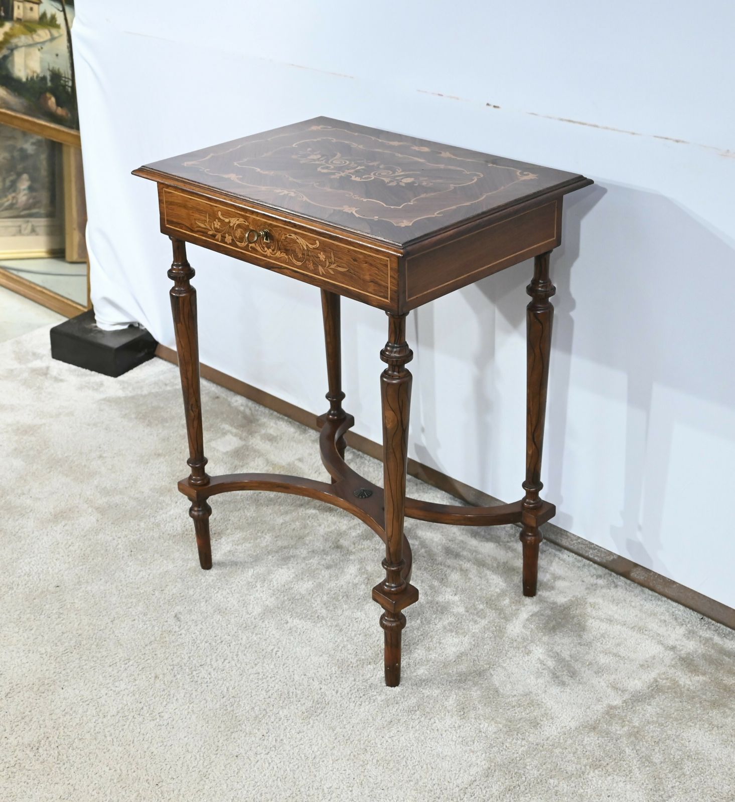 Small Marquetry Table, Louis XVI Style, 19th Century photo for sale