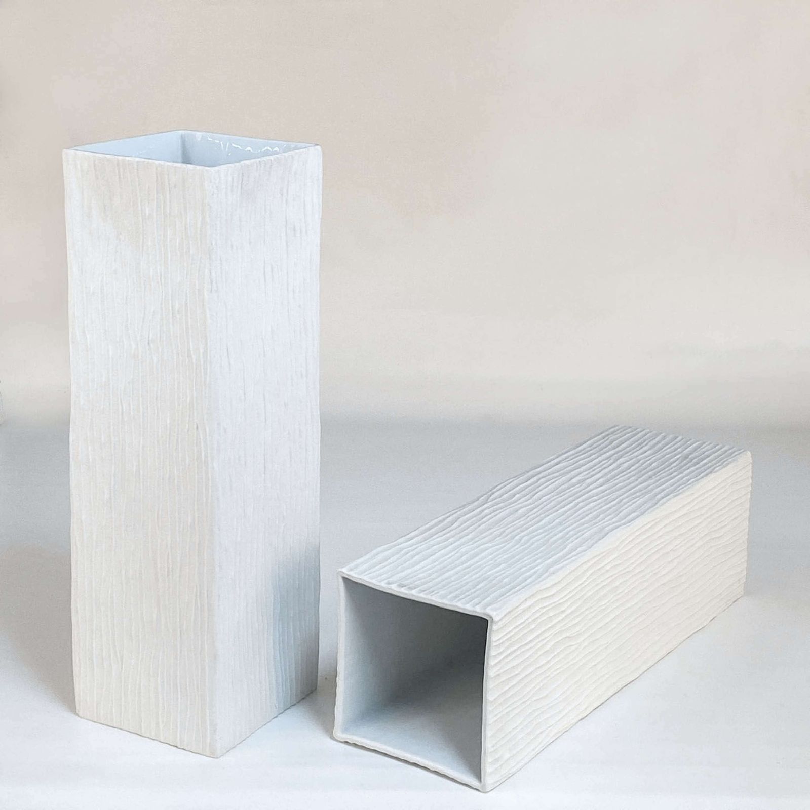 Pair Of Large White Square Relief Vases By Hutschenreuther photo buy