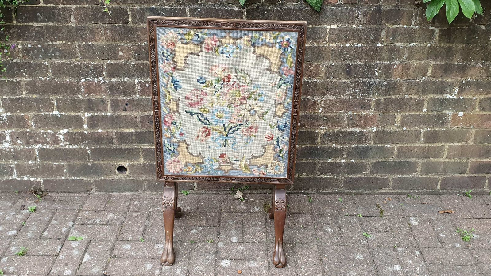Large Vintage Mahogany And Still Life Tapestry Fire Screen