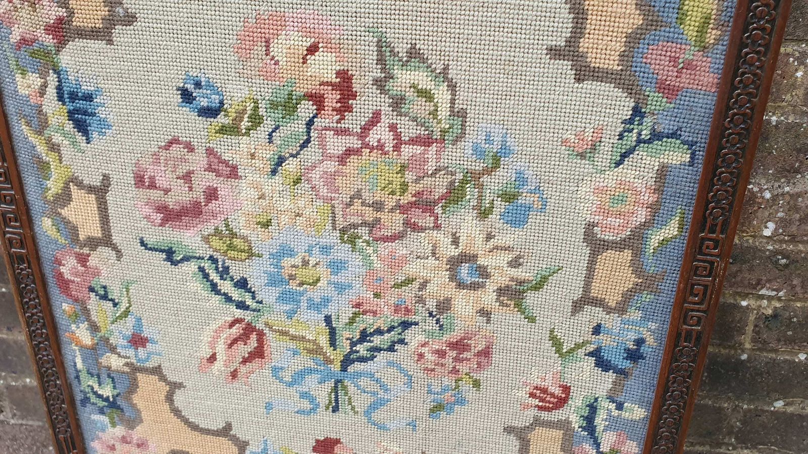 Large Vintage Mahogany And Still Life Tapestry Fire Screen photo Home Fixtures