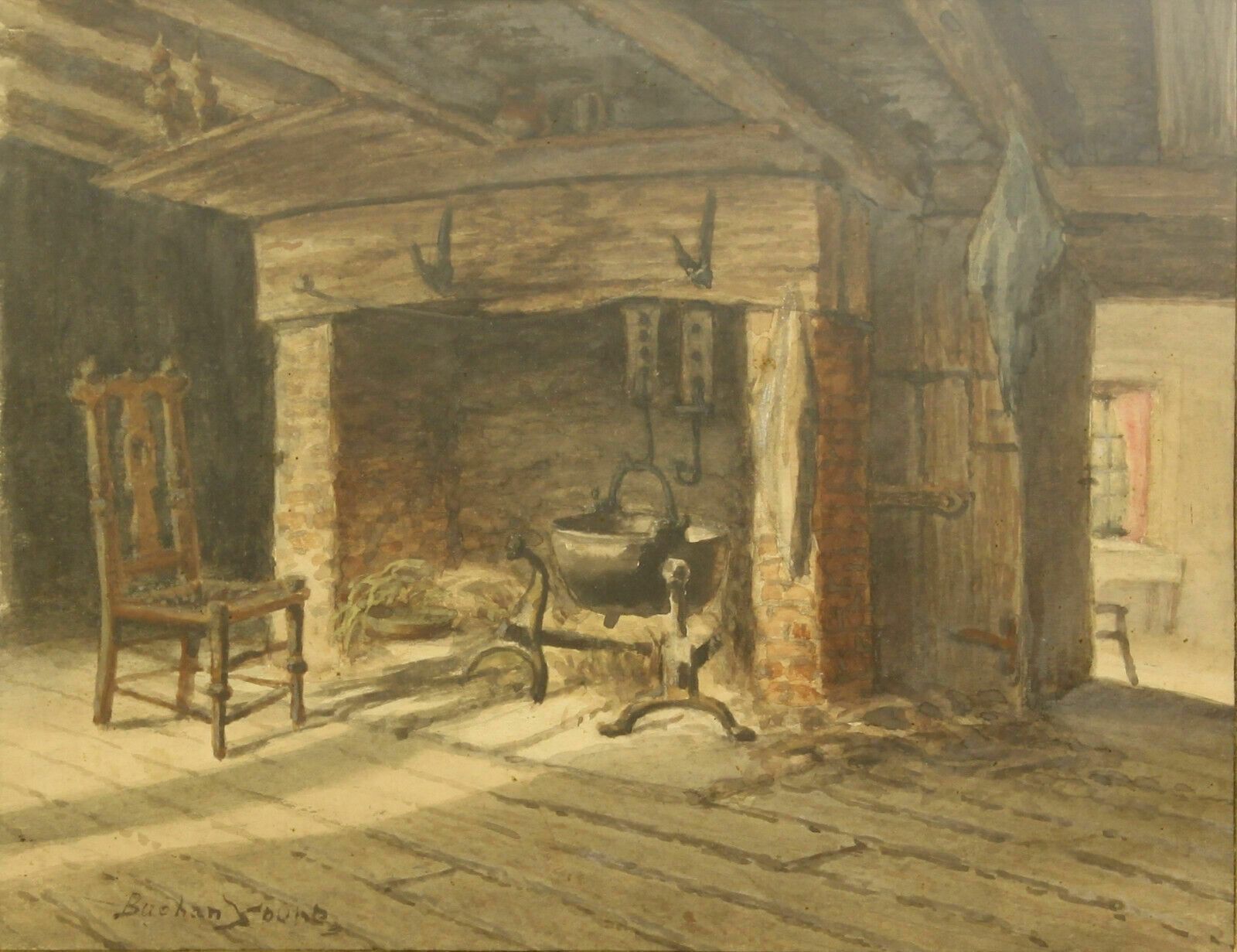 Watercolour By David Buchan Young. Old Farmhouse Fireplace photo furniture