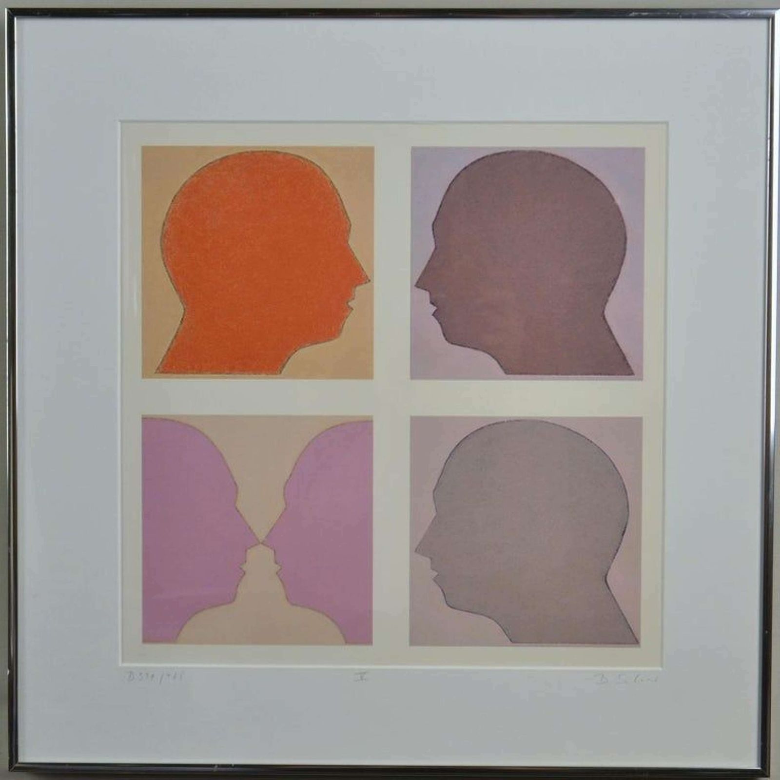 Lithograph Of Silhouette Faces By Beate Selzer