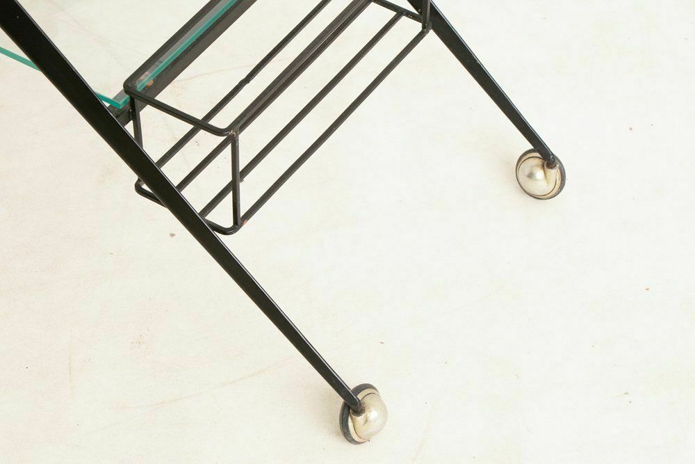 Midcentury Italian Two Tier Metal, Glass & Brass Bar Cart C.1950 photo 1650.0