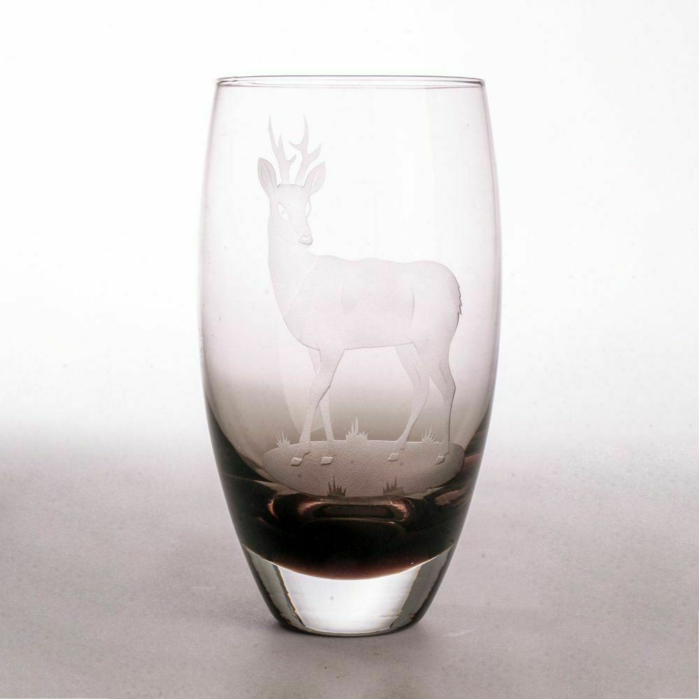 Heavy Crystal Vase With Engraved Deer Design