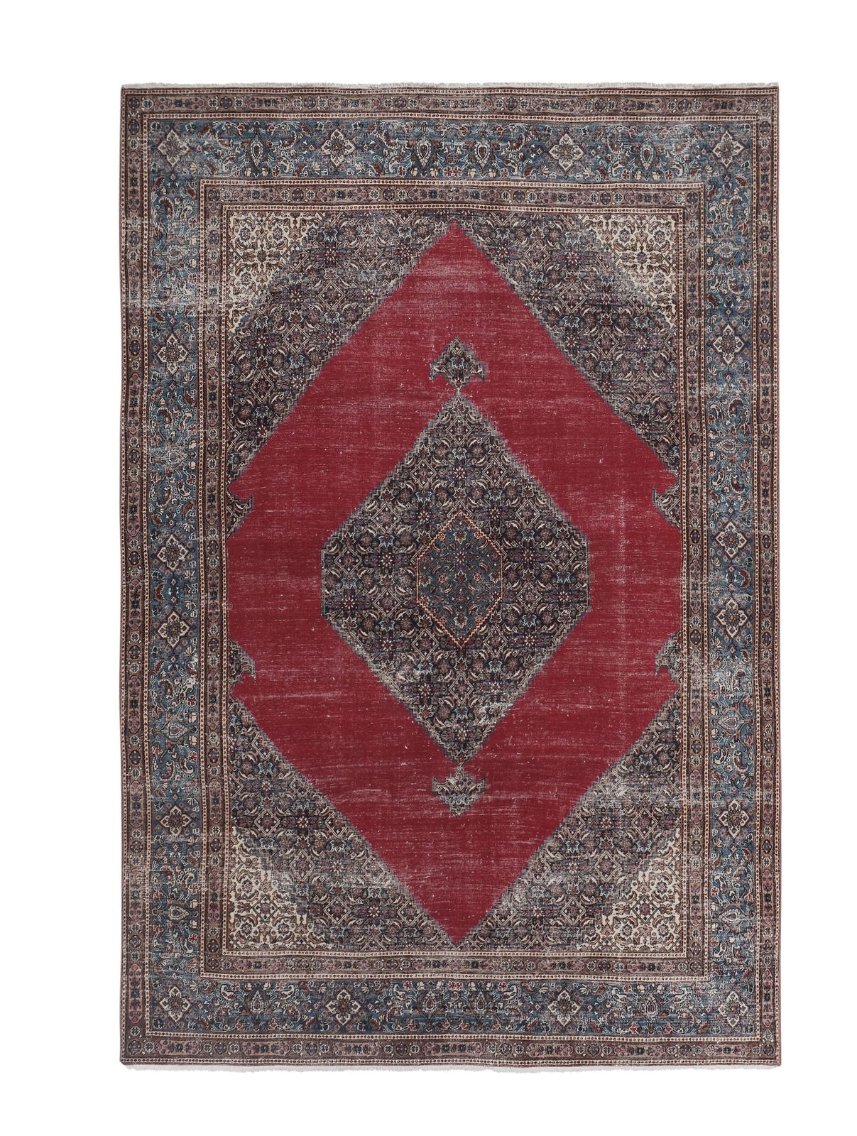 1960s Vintage Mid Century Hand Knotted Red Anatolian Rug 7'1'' X 10'7''